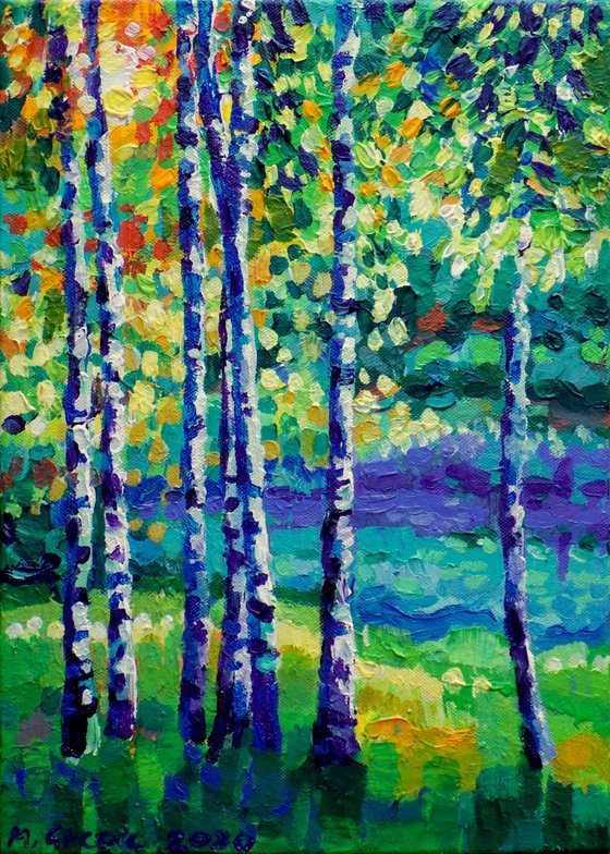 Birch trees by the river