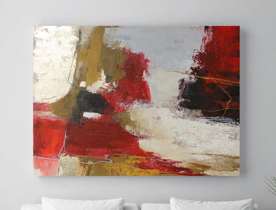 "Passion 2" Abstract red gold gray art