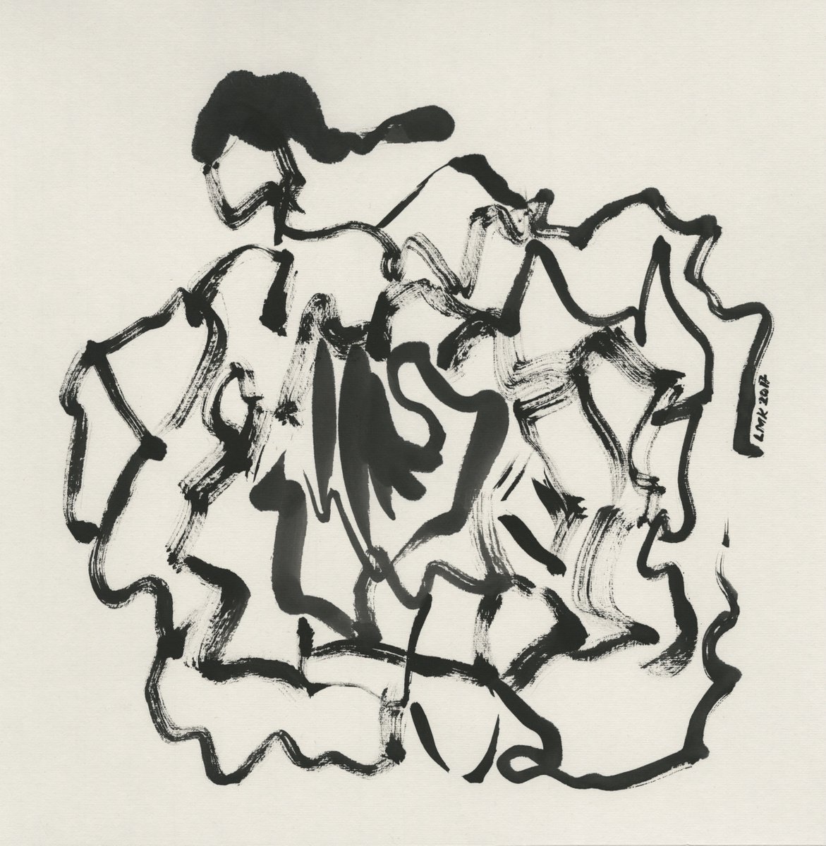 Organic Abstract Ink Drawing By Lee Man Ki Joyce, 14 X 14", Untitled 3, Original Artwork