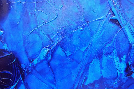 Sapphire Icon 190cm x 100cm Blue Ink Textured Abstract Art