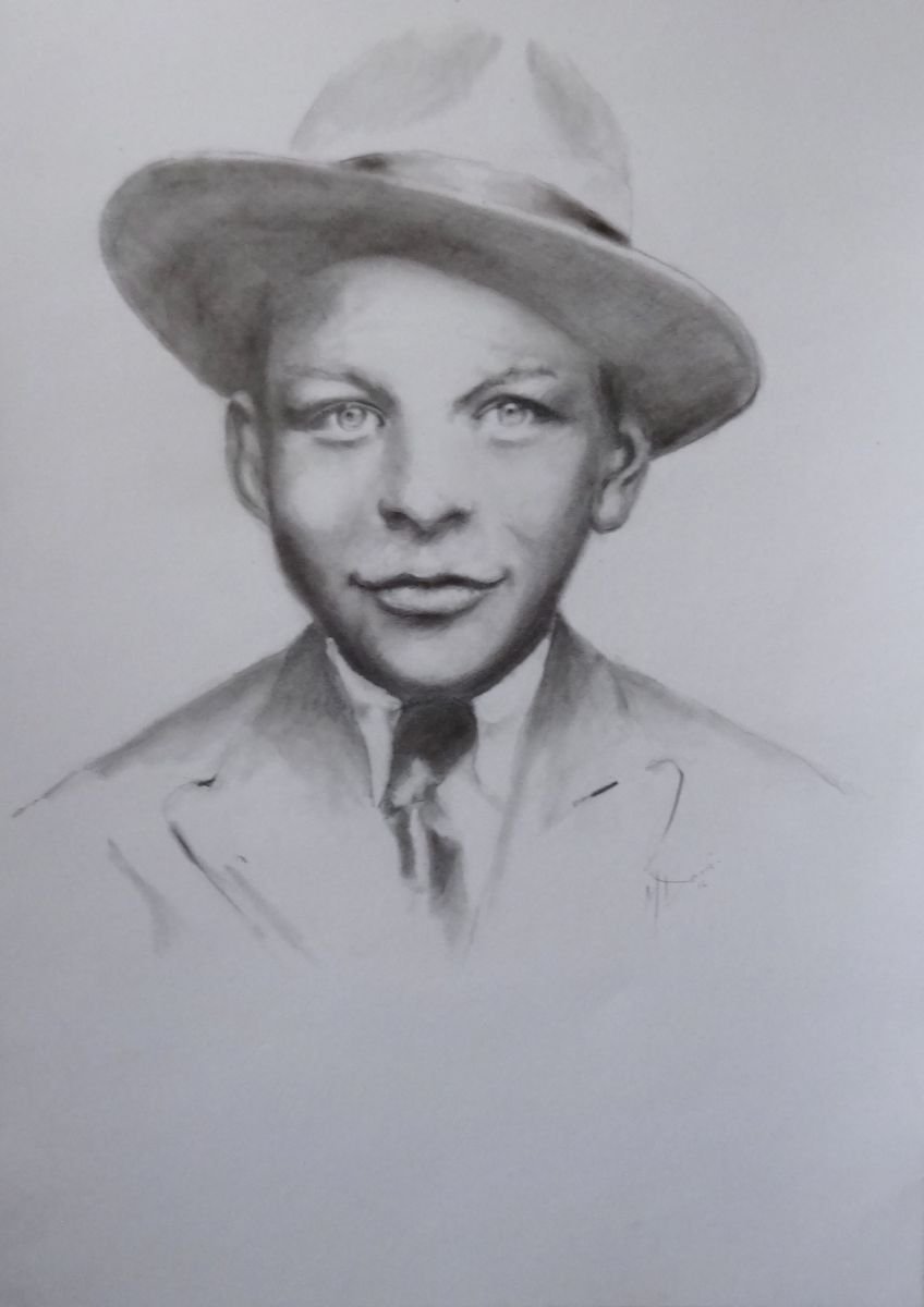 Photorealistic Portrait Pencil Drawing By Mel Davies Original Art, 12 X 17", Frank Sinatra. Young Blue Eyes, Original Artwork