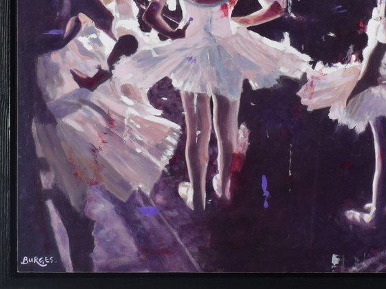 Waiting In The Wings - Framed Ballerina Oil Painting 21" x 20"
