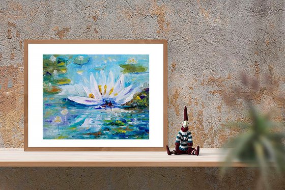 Lotus Painting Original Art Water Lily Artwork Small Floral Wall Art Flower Oil Painting