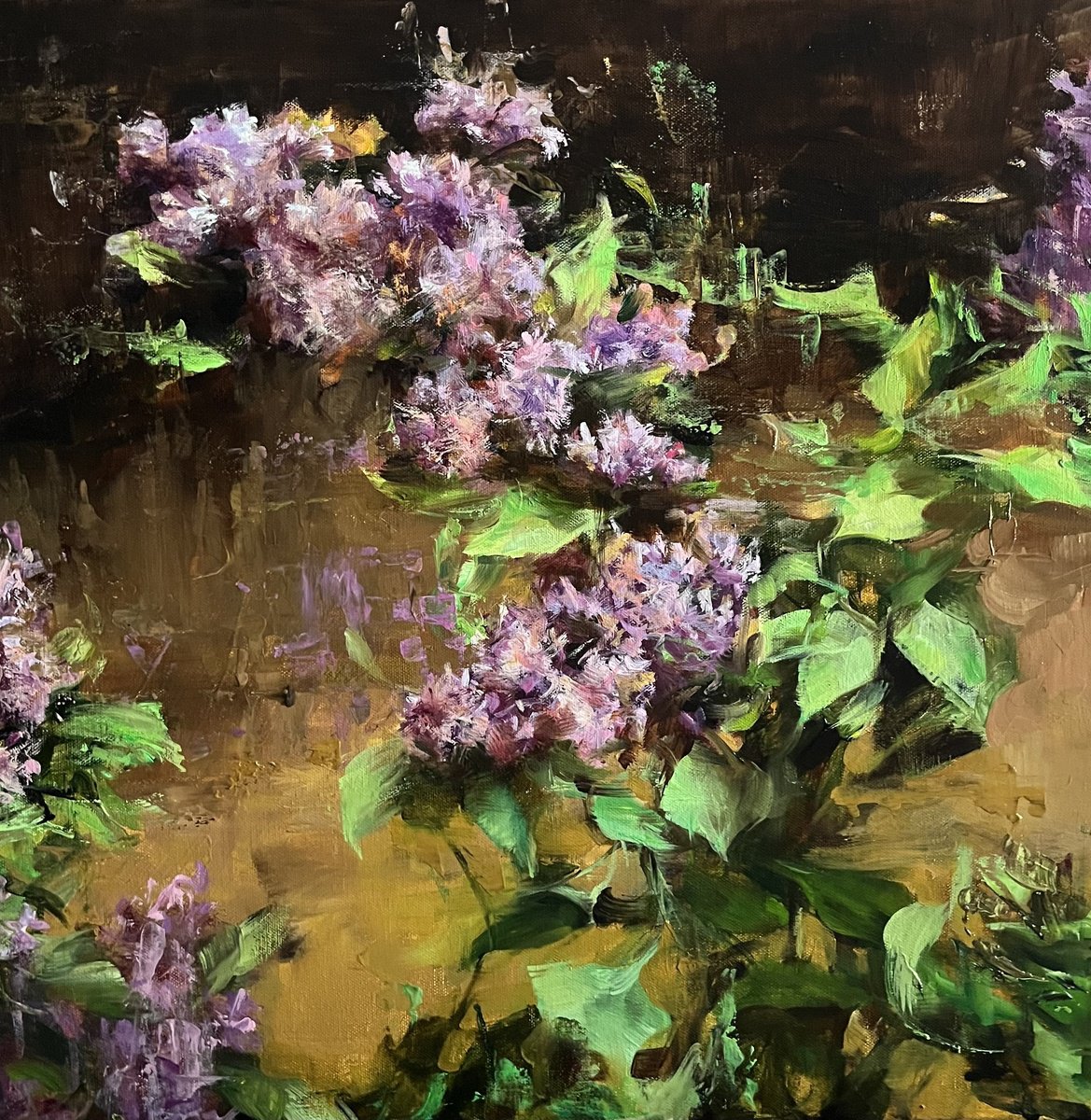 Impressionistic Botanical Oil Painting By Elena Mashajeva-Agraphiotis, 20 X 20, Lilac Branch, Original Artwork