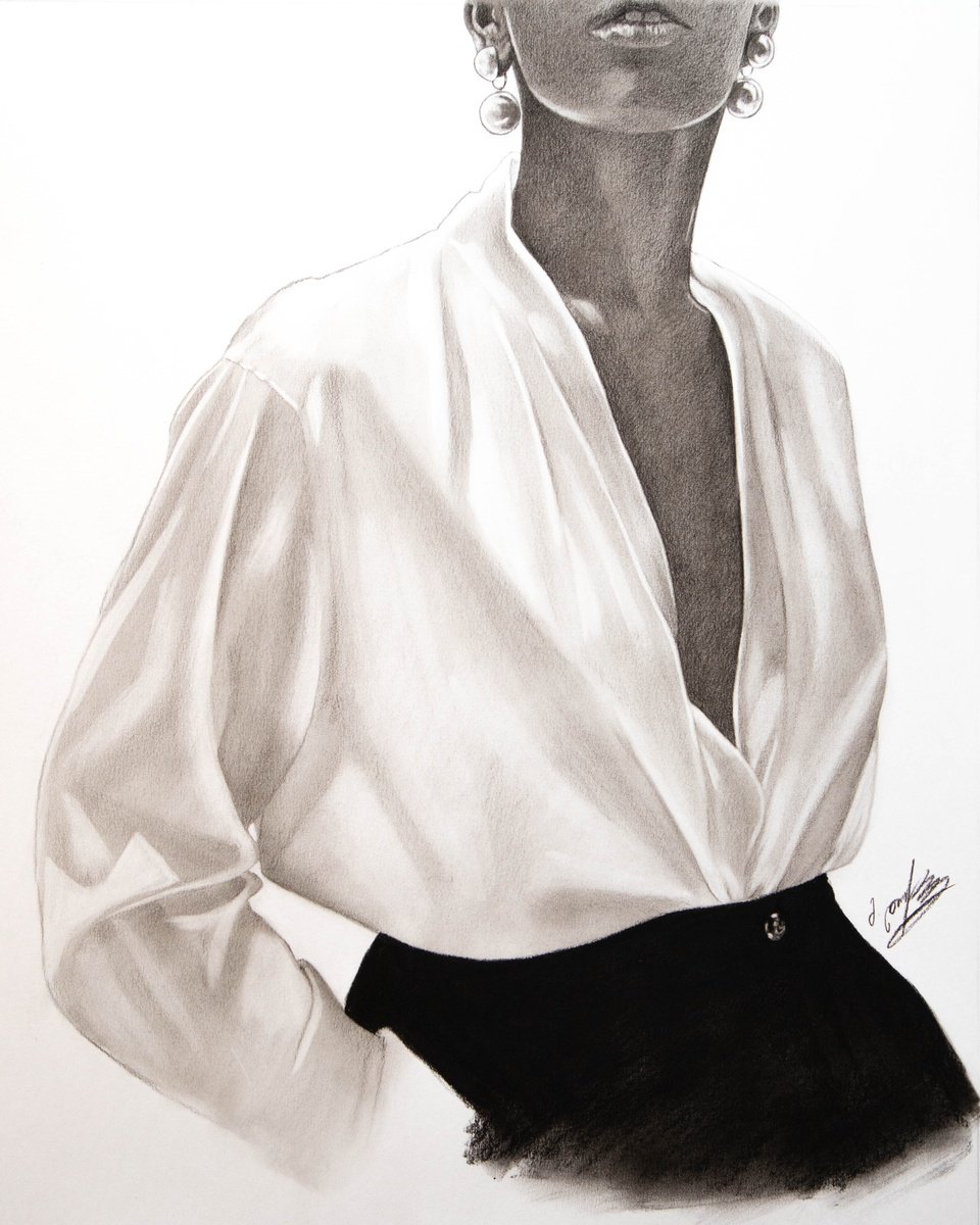 Photorealistic Portrait Charcoal Drawing By Mariam Darchiashvili, 16 X 20", Untitled, Original Artwork