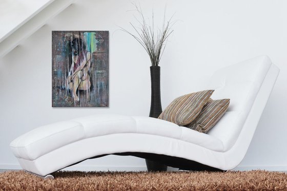 Naked Shining - Original Modern Portrait Art Painting on Canvas Ready To Hang