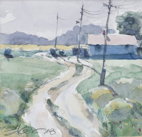 Road in the  field... by Goran Žigolić Watercolors