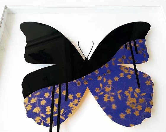 Butterfly Royal Blue-Gold - Original Painting on Glass