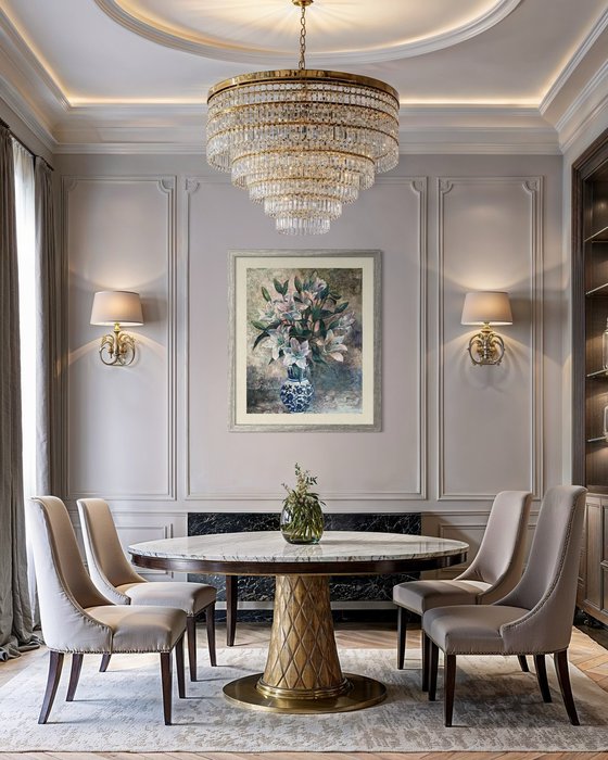 Lilies in a blue and white vase