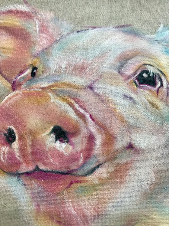 Percy Piglet Original Oil Painting 12x8"