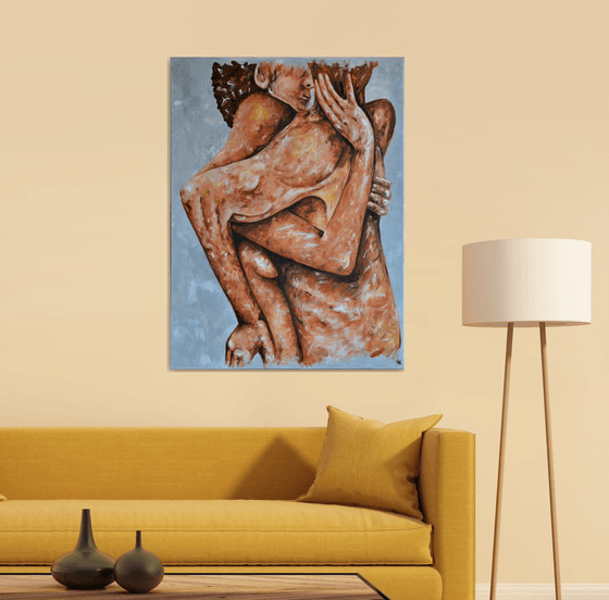 Lovers - Together Forever - XL Original Modern Art Painting on Canvas Ready To Hang