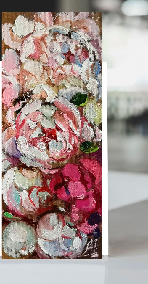 Flowers blossom Peonies Painting Textured Peony Miniature by Annet Loginova