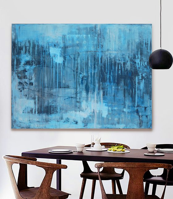 Blue Sea Tie-Dye Wabi-Sabi #8 48x36" abstract by Bo Kravchenko