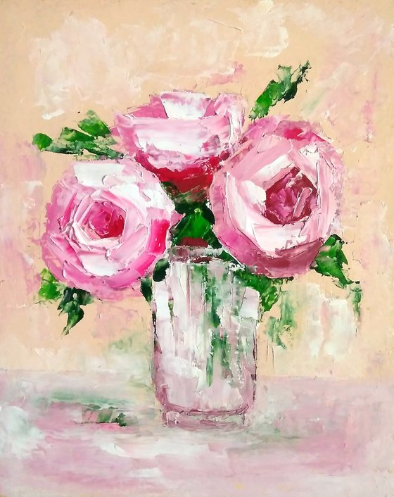 Floral Rose Painting Original Art Small Oil Artwork Flower Wall Art