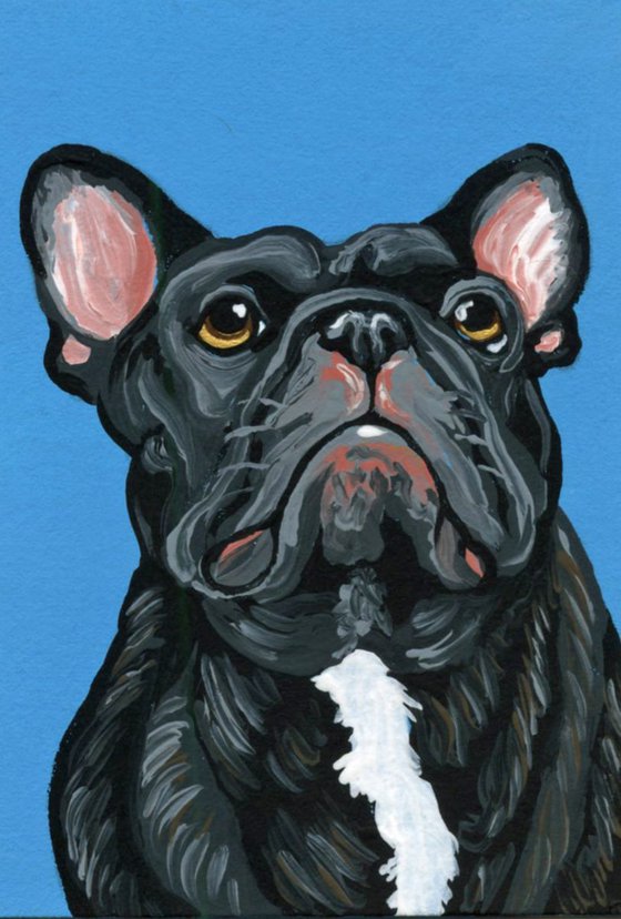 ACEO ATC Original Painting Black Brindle French Bulldog Dog Art-Carla Smale