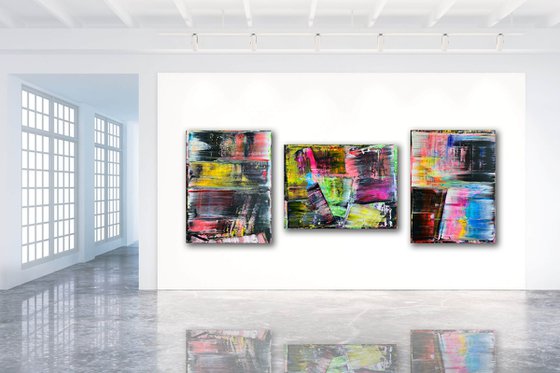 "We're All Mad Here" - Save As A Series - Original PMS Large Abstract Acrylic Painting Triptych On Canvas - 100" x 40"