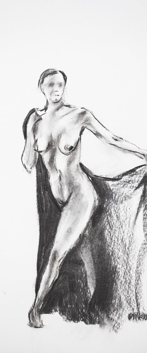 Nude in charcoal. 42. Black and white minimalistic female girl beauty body positive by Sasha Romm