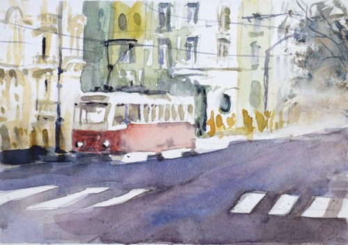 Tramway in Prague by Goran Žigolić Watercolors