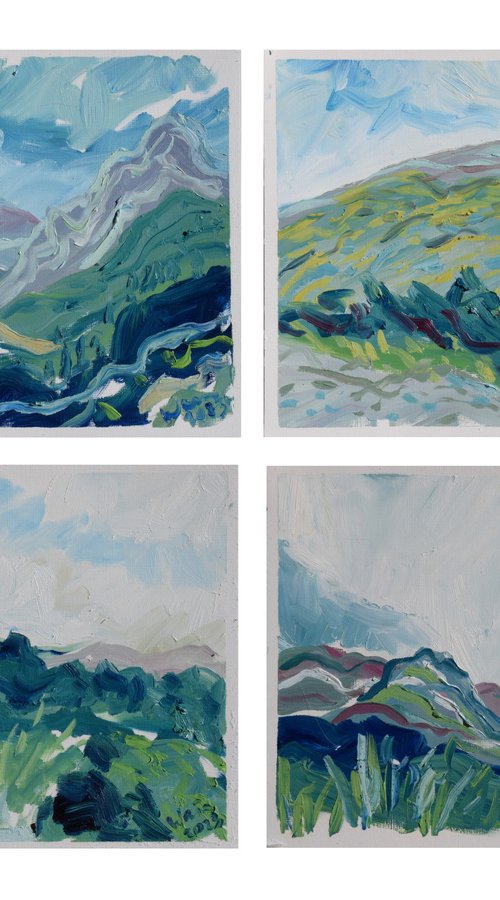 Set of 4 landscape paintings - Views of La Drova, Valencia by Kirsty Wain
