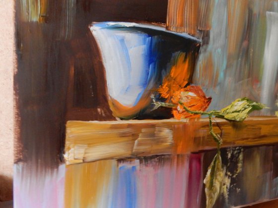 Still life oil painting with a bowl