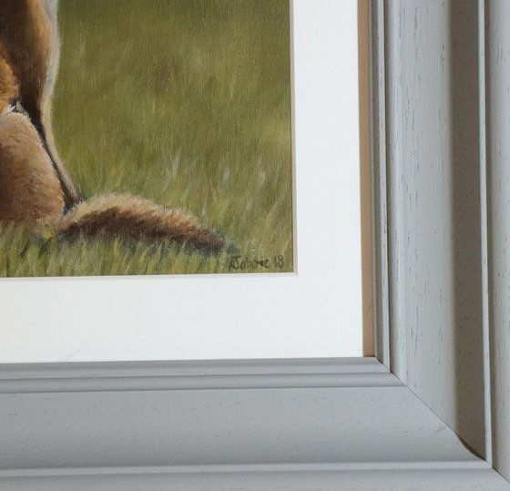 Fox sat in the Sun, Foxes Painting, Animal Artwork Framed and Ready to Hang