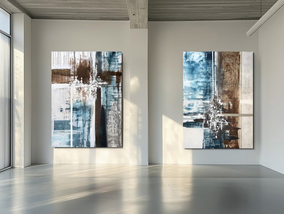 Boundaries of Color.Teal Umber Diptych