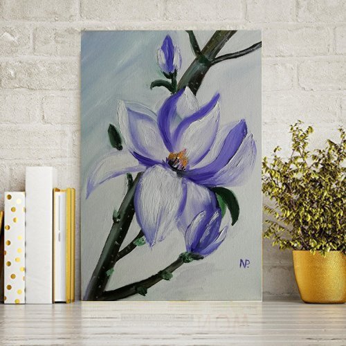 Magnolia, original flower oil painting, gift idea, art for home by Nataliia Plakhotnyk