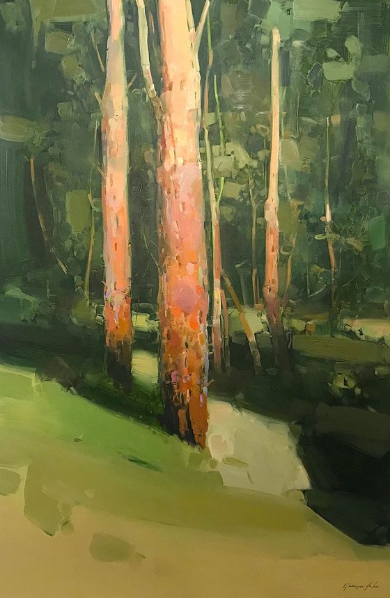 Birches Trees, Landscape oil painting, Handmade artwork