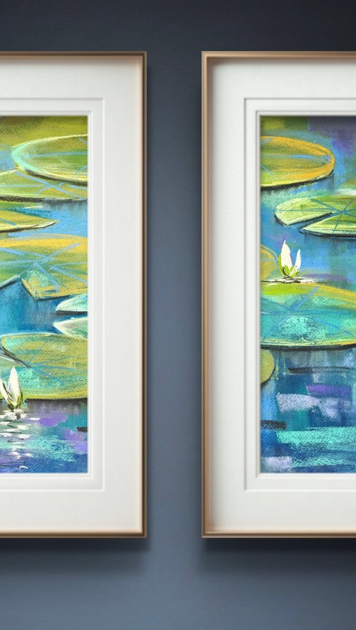 Water lilies Set of 2 Pastel by Yuliia Sharapova