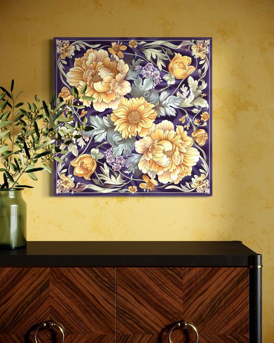 GOLDEN FLOWERS ON PURPLE SILK