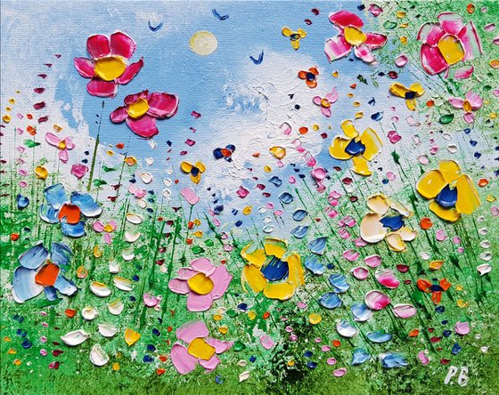 "Sunshine Meadow Flowers in Love"