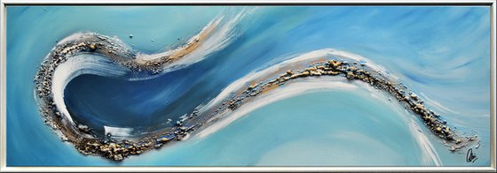 Cala Mesquida - Framed abstract painting- Acrylic Canvas Art - Wall Art - Large Painting - Blue Art - Modern Art