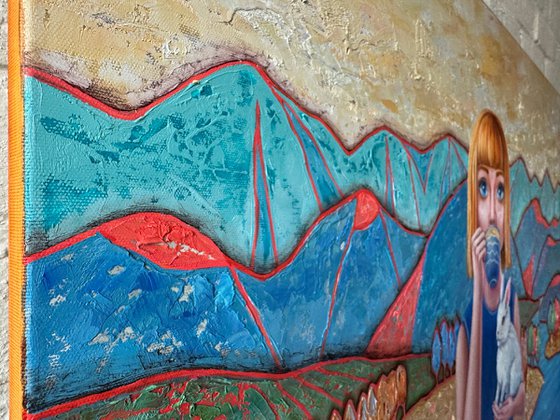 "Girl with a Rabbit" oil painting