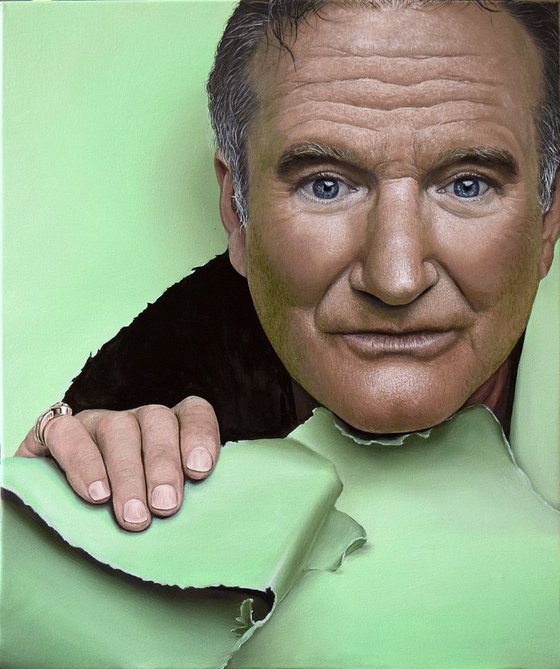 Robbin Williams portrait, 60 x 50 cm, Ready to Hang/ actor / photorealism / hyperrealism / famous / male portrait / man