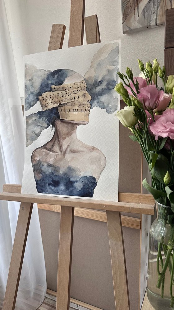 Immersion Blue Sheet Music Abstract Portrait