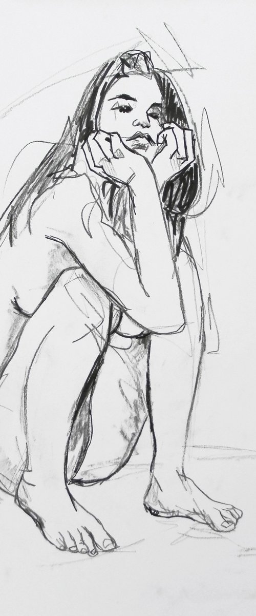 Female Figure Study Charcoal On Paper by Andrew Orton