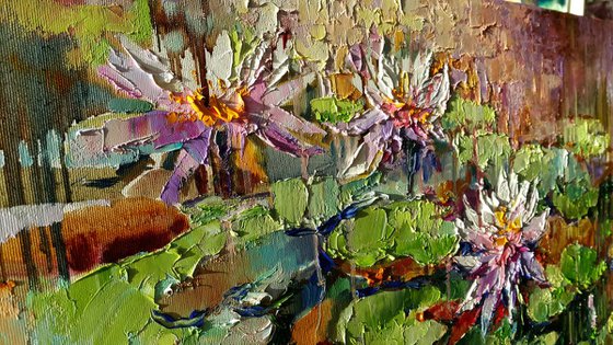 Water lilies pond oil original large impasto painting