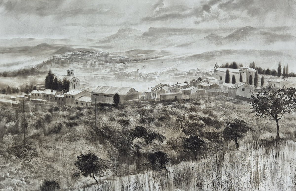 Expressive Landscape Oil Painting By Rafael Carrascal, 47 X 31", Sierra Malaguena, Original Artwork