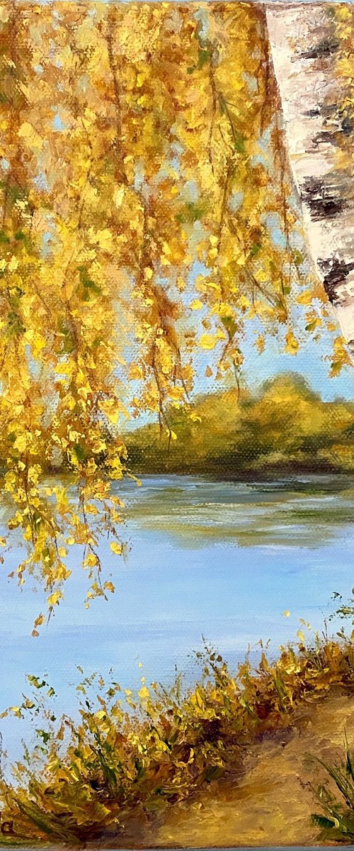 Golden Birch by the Water by Olga Kurbanova