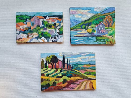 Set of three paintings