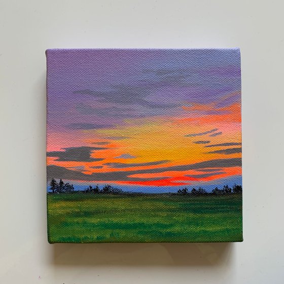 Sunset Glow ! Small Sunset Painting!!  Ready to hang