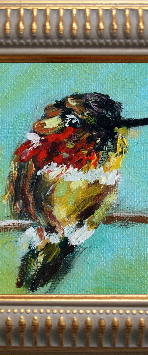 BIRD #2 framed / FROM MY A SERIES OF MINI WORKS BIRDS / ORIGINAL PAINTING by Salana Art Gallery