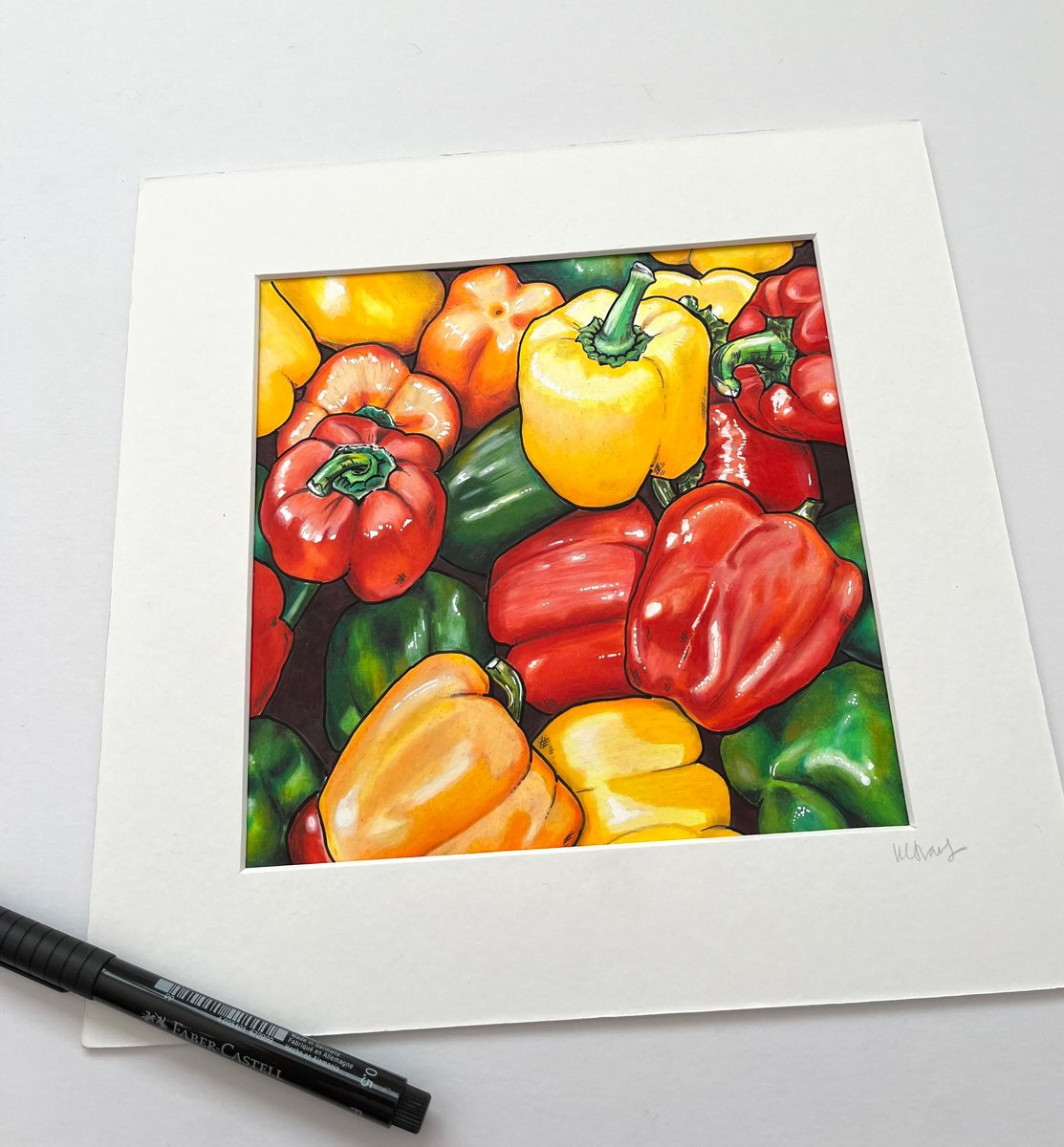 Illustrative Painting , Peppers By Karen Elaine Evans, 10 X 10, Artwork For Sale On Artfinder