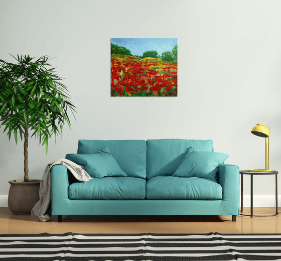 Poppies field... Flowering wildflowers... /  ORIGINAL ACRYLIC PAINTING