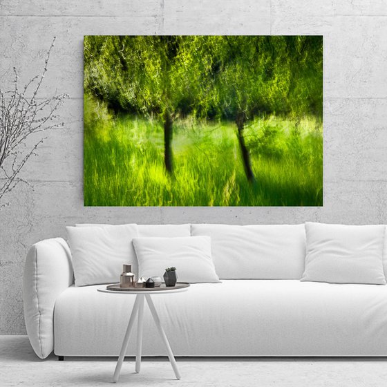 The Picnic Spot - lime green abstract on canvas