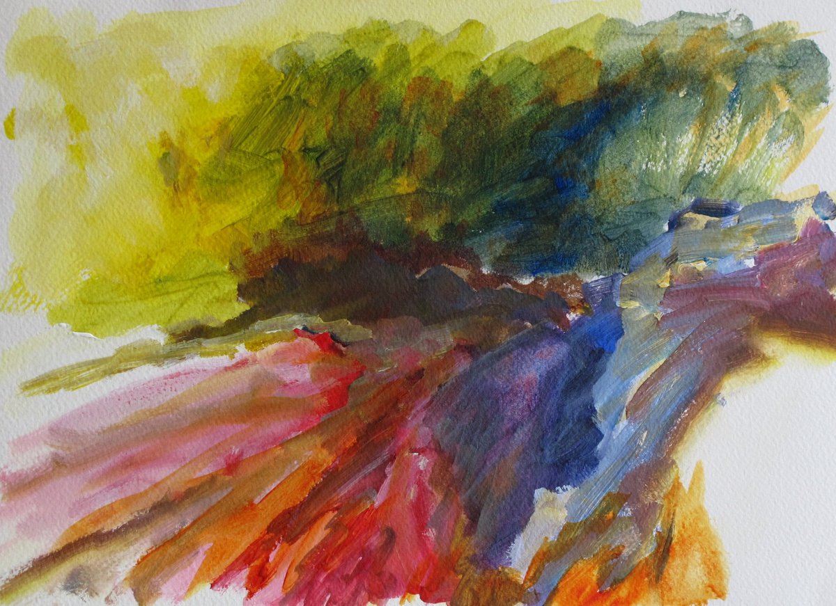 Abstract Landscape Acrylic Painting By Fabienne Monestier, 13 X 9, Study, Original Artwork