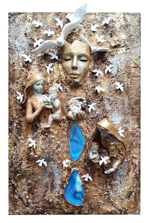 Love Tree of life. Original 3d sculptural painting with fantasy Mythology tree by BAST