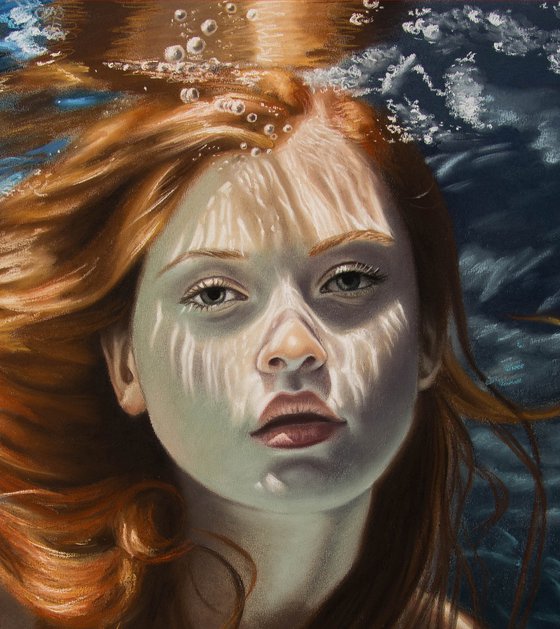 Redhead under water