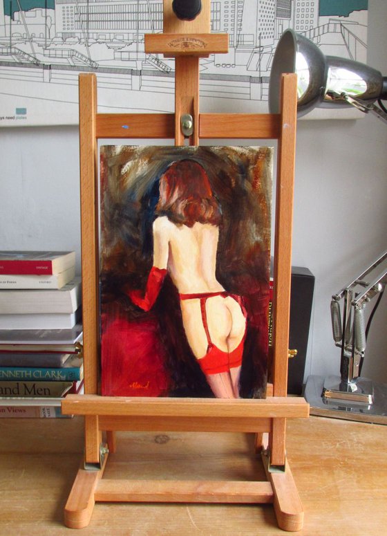 Lady In Red-erotic oil painting abstract background.