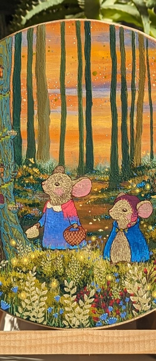 Whimsical Fairytale Painting, Hansel & Gretel Mice by Holly Foster